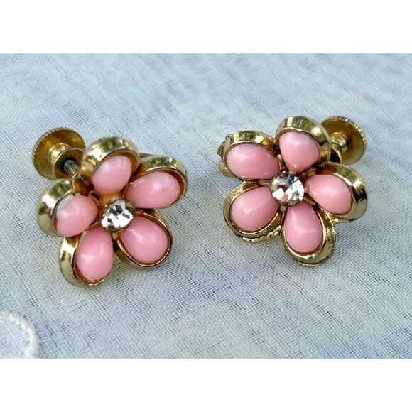 LOT of Three Vintage Earrings Rhinestone Enamel Coro Faux Pearl 1950s Jewelry - Picture 4 of 5